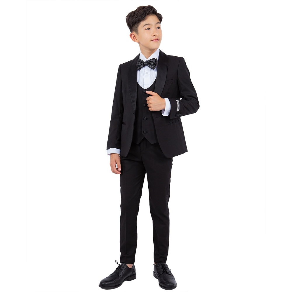 Solid Black Shawl Lapel 5 Piece Stacy Adams Boy's Tuxedo